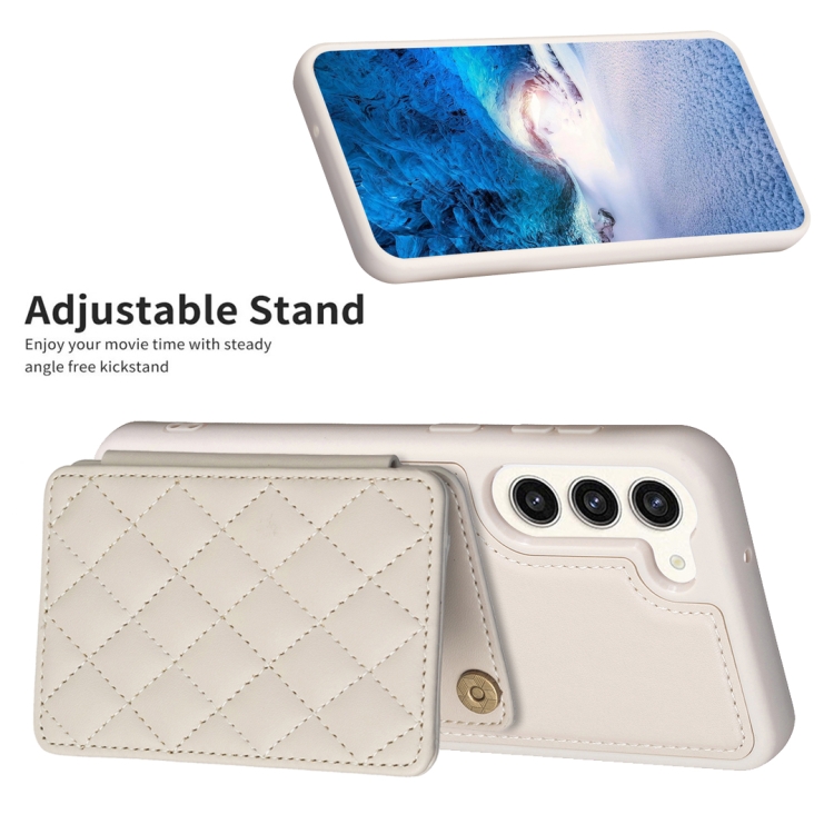 For Samsung Galaxy S23+ 5G BF25 Square Plaid Card Bag Holder Phone Case(Beige)