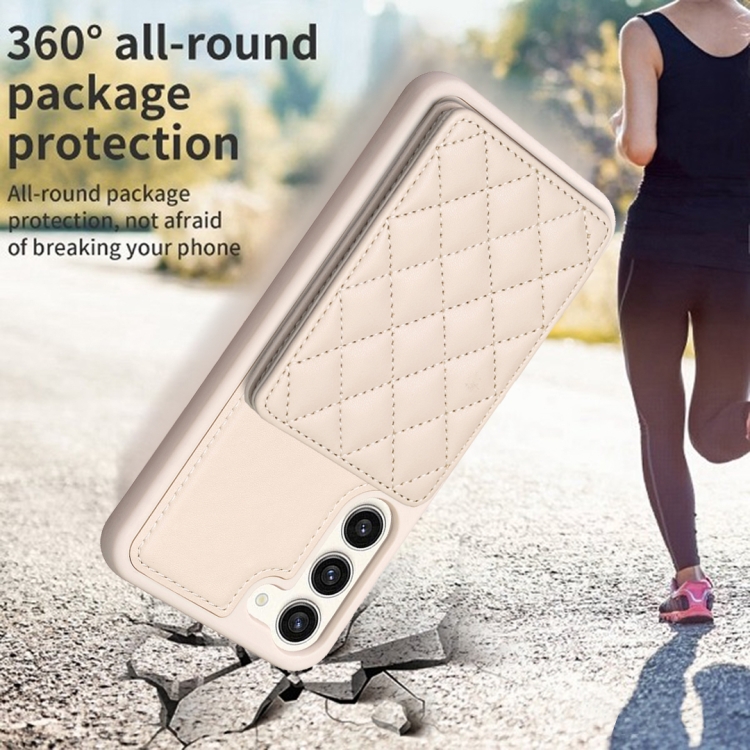 For Samsung Galaxy S23+ 5G BF25 Square Plaid Card Bag Holder Phone Case(Beige)