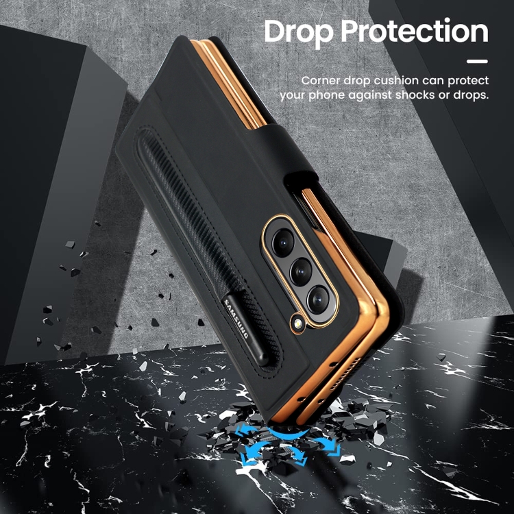 For Samsung Galaxy Z Fold5 Shockproof Folding Phone Leather Case with Pen Slot & Holder(Blue) For Samsung Galaxy Z Fold5 Shockproof Folding Phone Leather Case with Pen Slot & Holder(Blue)