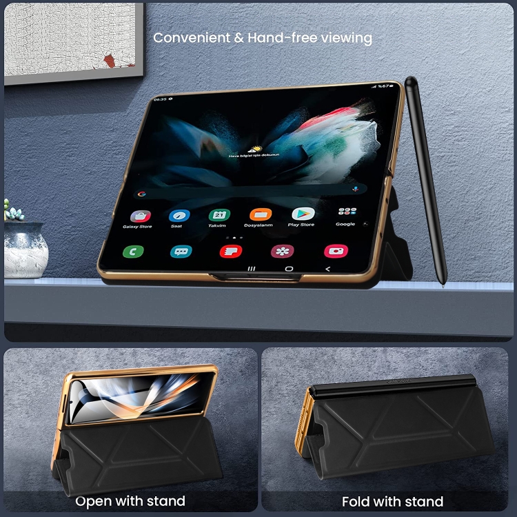 For Samsung Galaxy Z Fold5 Shockproof Folding Phone Leather Case with Pen Slot & Holder(Blue) For Samsung Galaxy Z Fold5 Shockproof Folding Phone Leather Case with Pen Slot & Holder(Blue)