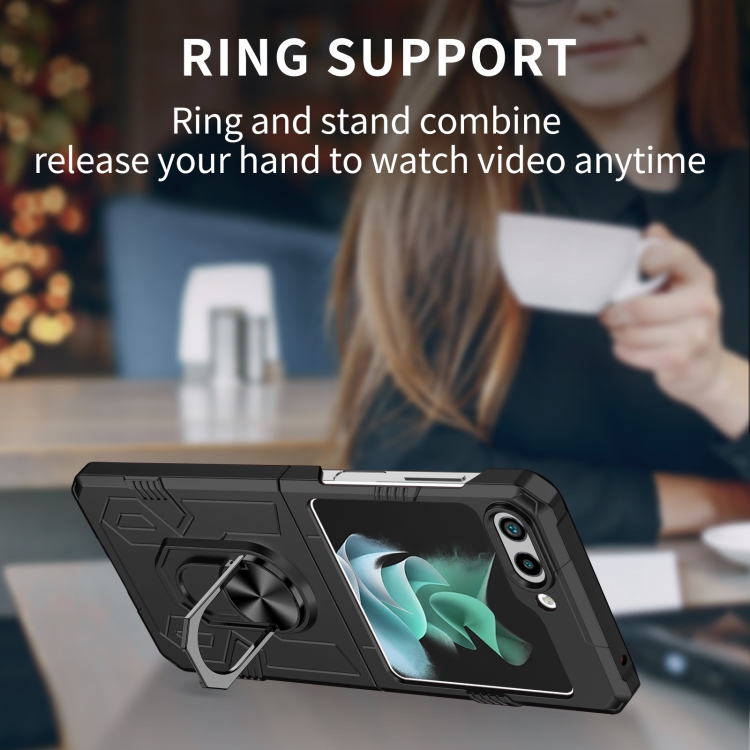 For Samsung Galaxy Z Flip5 5G Matte UV Armor Ring Shockproof Phone Case(Black) For Samsung Galaxy Z Flip5 5G Matte UV Armor Ring Shockproof Phone Case(Black)
