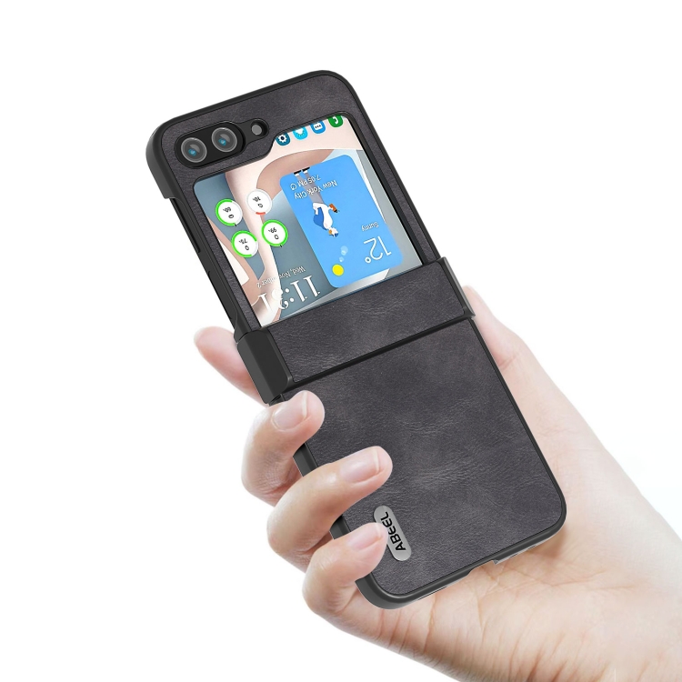 For Samsung Galaxy Z Flip5 ABEEL Cowhide Texture PU Phone Case(Black) For Samsung Galaxy Z Flip5 ABEEL Cowhide Texture PU Phone Case(Black)