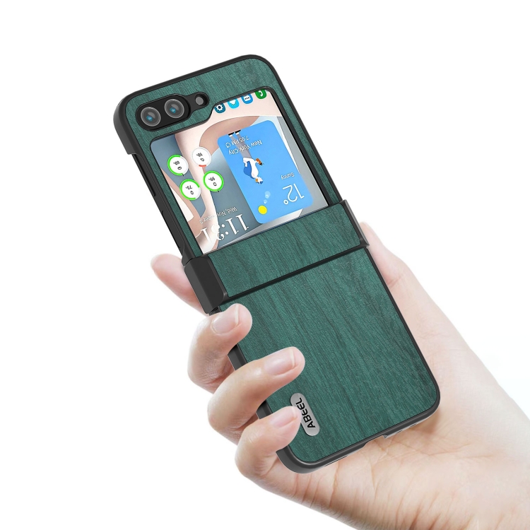 For Samsung Galaxy Z Flip5 ABEEL Wood Texture PU Phone Case(Green) For Samsung Galaxy Z Flip5 ABEEL Wood Texture PU Phone Case(Green)
