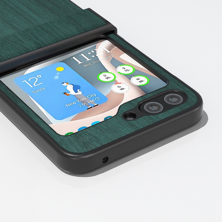 For Samsung Galaxy Z Flip5 ABEEL Wood Texture PU Phone Case(Green) For Samsung Galaxy Z Flip5 ABEEL Wood Texture PU Phone Case(Green)