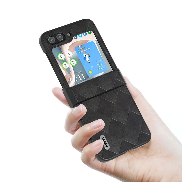 For Samsung Galaxy Z Flip5 ABEEL Weave Plaid PU Phone Case(Black) For Samsung Galaxy Z Flip5 ABEEL Weave Plaid PU Phone Case(Black)
