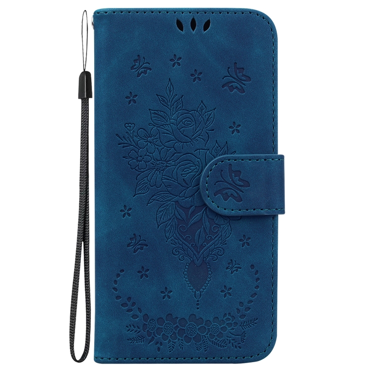 For iPhone 15 Plus Butterfly Rose Embossed Leather Phone Case(Blue) For iPhone 15 Plus Butterfly Rose Embossed Leather Phone Case(Blue)