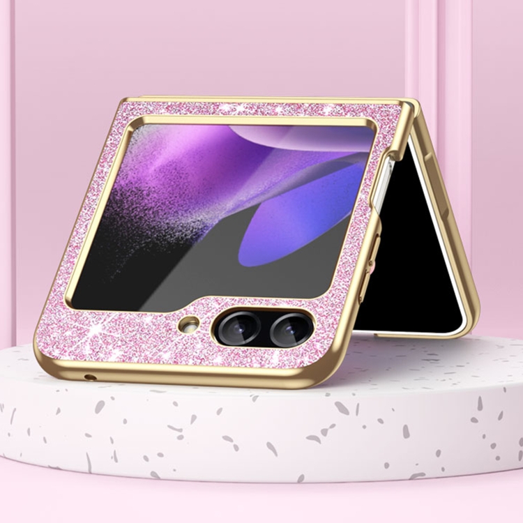 For Samsung Galaxy Z Flip5 Electroplate Glittery Shockproof Phone Case(Pink) For Samsung Galaxy Z Flip5 Electroplate Glittery Shockproof Phone Case(Pink)