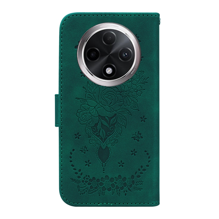 For OPPO A3 Pro 5G Butterfly Rose Embossed Leather Phone Case(Green)