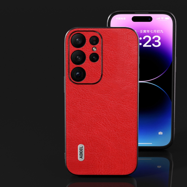 For Samsung Galaxy S23 Ultra 5G ABEEL Retro Litchi Texture PU Phone Case(Red)