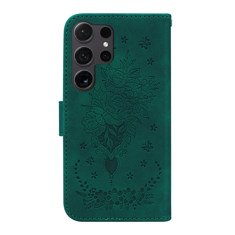 For Samsung Galaxy S24 Ultra 5G Butterfly Rose Embossed Leather Phone Case(Green) For Samsung Galaxy S24 Ultra 5G Butterfly Rose Embossed Leather Phone Case(Green)
