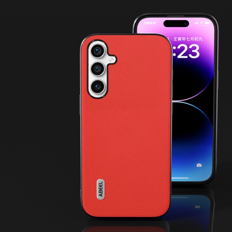 For Samsung Galaxy S23 FE 5G ABEEL Genuine Leather Luolai Series Phone Case(Red) For Samsung Galaxy S23 FE 5G ABEEL Genuine Leather Luolai Series Phone Case(Red)