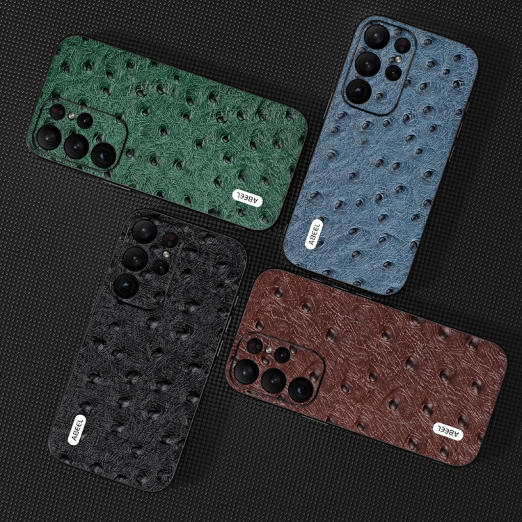 For Samsung Galaxy S23 5G ABEEL Genuine Leather Ostrich Texture Phone Case(Coffee) For Samsung Galaxy S23 5G ABEEL Genuine Leather Ostrich Texture Phone Case(Coffee)