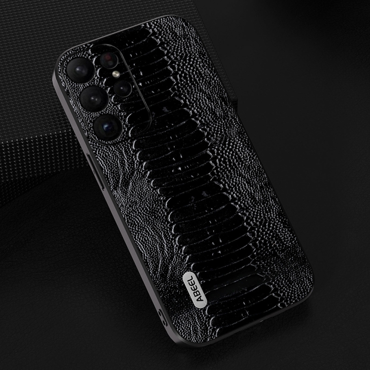 For Samsung Galaxy S23 Ultra 5G ABEEL Genuine Leather Weilai Series Phone Case(Black)