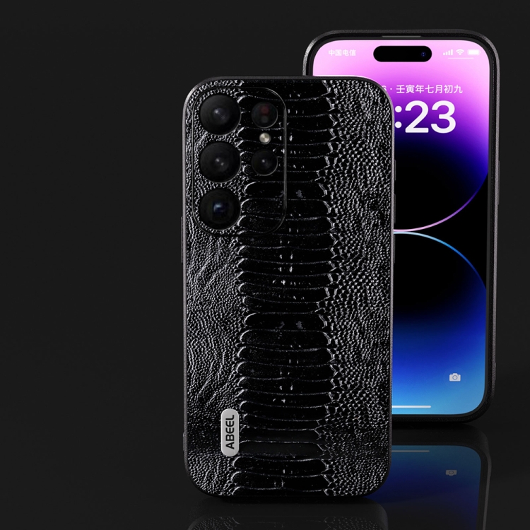 For Samsung Galaxy S23 Ultra 5G ABEEL Genuine Leather Weilai Series Phone Case(Black)