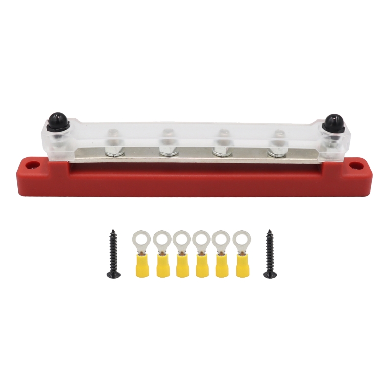 CP-4124-02 RV Yacht M8 Single Row 4-way Power Distribution Block Busbar  with Cover with 300A Fuse