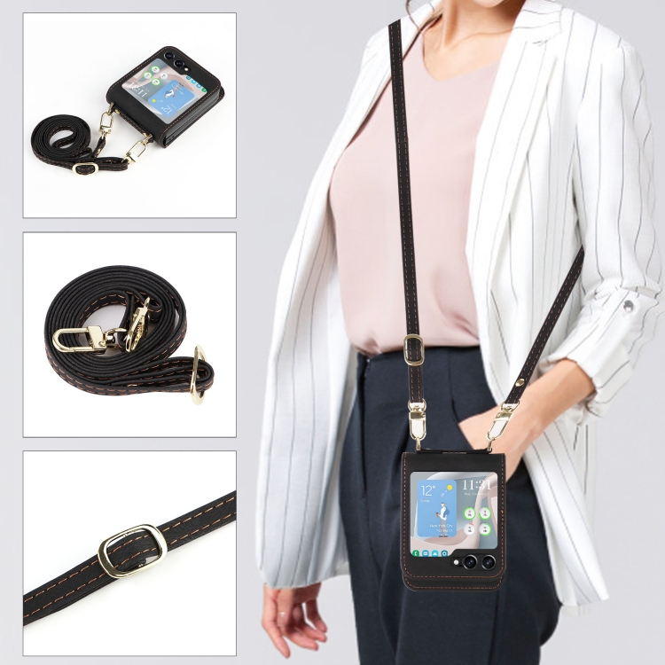 For Samsung Galaxy Z Flip5 5G Crossbody Siamese Leather Phone Case with Lanyard(Black) For Samsung Galaxy Z Flip5 5G Crossbody Siamese Leather Phone Case with Lanyard(Black)