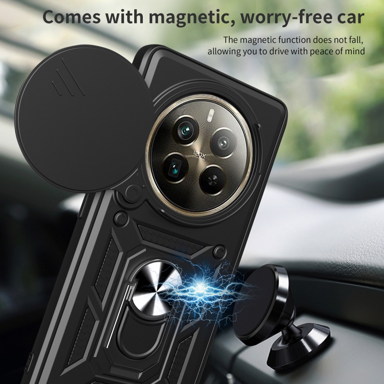 ESTH® Cover per Realme 12 Pro 5G/Realme 12 Pro Plus con Custodia per Fotocamera Scorrevole e Supporto ad Anello [Custodia Paraurti Compatibile con Supporto Magnetico per Auto], Nero