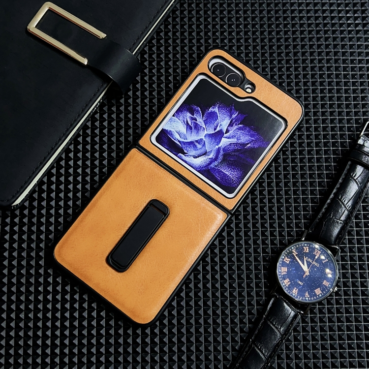 For Samsung Galaxy Z Flip5 Crazy Horse Texture PU Phone Case with Holder(Orange) For Samsung Galaxy Z Flip5 Crazy Horse Texture PU Phone Case with Holder(Orange)