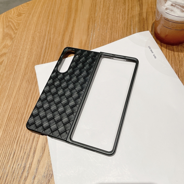 For Samsung Galaxy Z Fold5 5G Woven Texture Folding Phone Case(Black) For Samsung Galaxy Z Fold5 5G Woven Texture Folding Phone Case(Black)