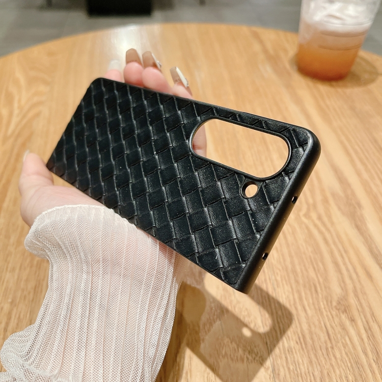 For Samsung Galaxy Z Fold5 5G Woven Texture Folding Phone Case(Black) For Samsung Galaxy Z Fold5 5G Woven Texture Folding Phone Case(Black)