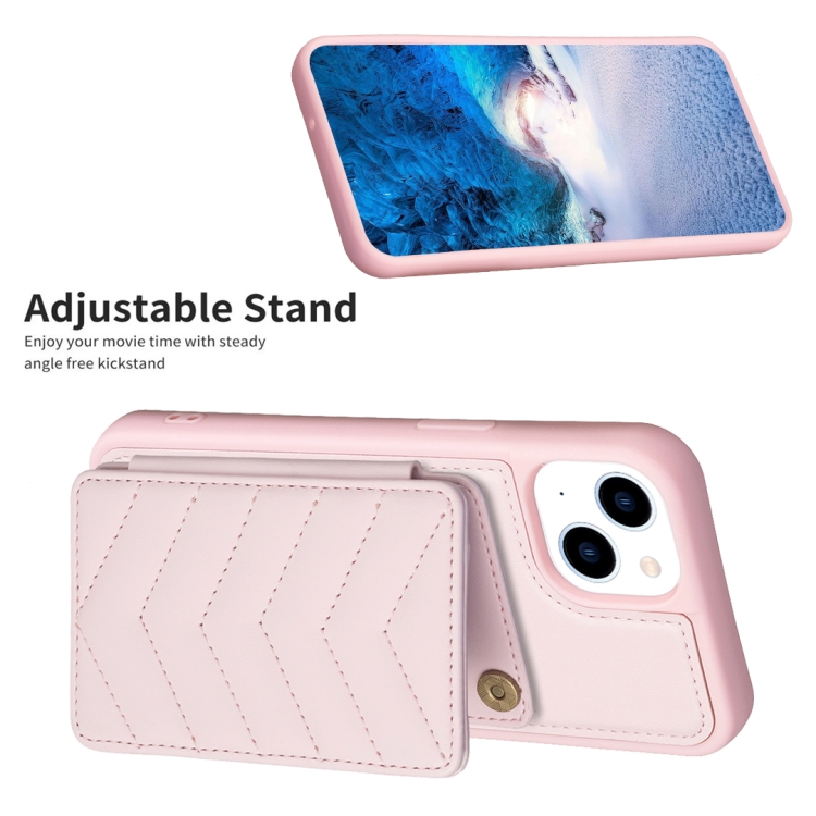 For iPhone 11 BF26 Wave Pattern Card Bag Holder Phone Case(Pink) For iPhone 11 BF26 Wave Pattern Card Bag Holder Phone Case(Pink)