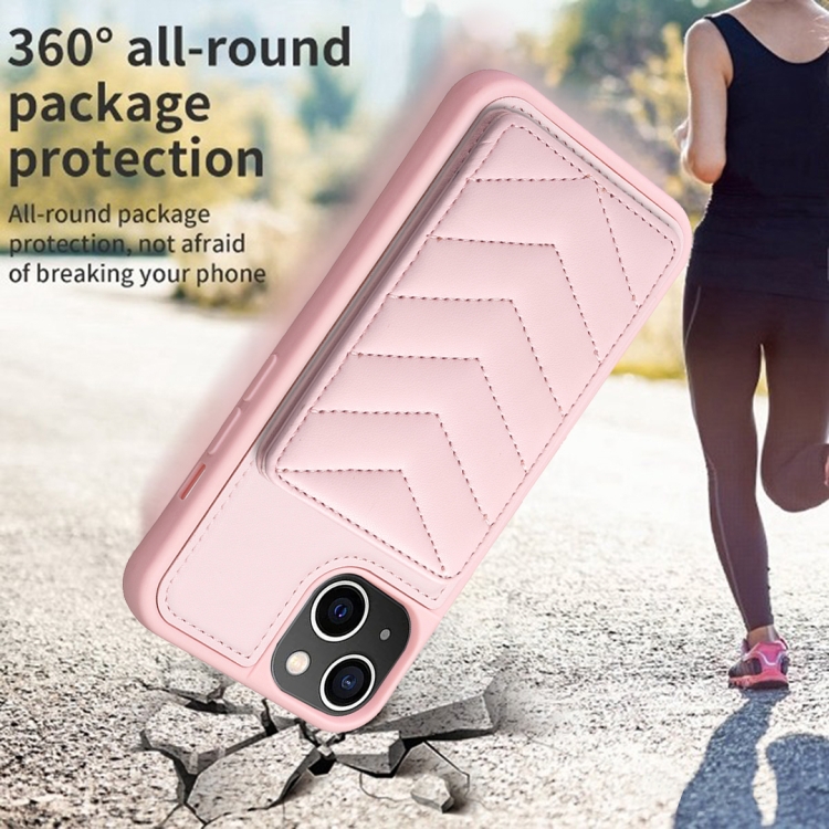 For iPhone 11 BF26 Wave Pattern Card Bag Holder Phone Case(Pink) For iPhone 11 BF26 Wave Pattern Card Bag Holder Phone Case(Pink)