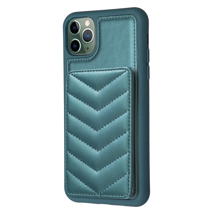 For iPhone 11 Pro BF26 Wave Pattern Card Bag Holder Phone Case(Green) For iPhone 11 Pro BF26 Wave Pattern Card Bag Holder Phone Case(Green)