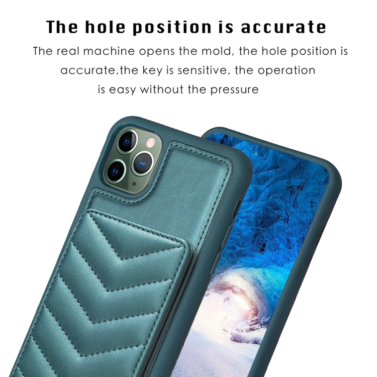 For iPhone 11 Pro BF26 Wave Pattern Card Bag Holder Phone Case(Green) For iPhone 11 Pro BF26 Wave Pattern Card Bag Holder Phone Case(Green)