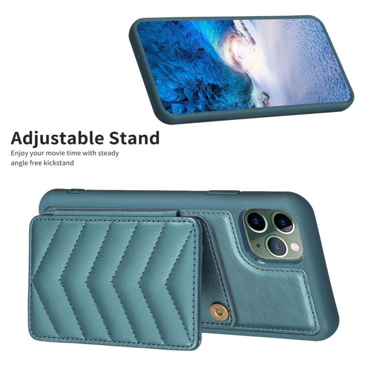 For iPhone 11 Pro BF26 Wave Pattern Card Bag Holder Phone Case(Green) For iPhone 11 Pro BF26 Wave Pattern Card Bag Holder Phone Case(Green)