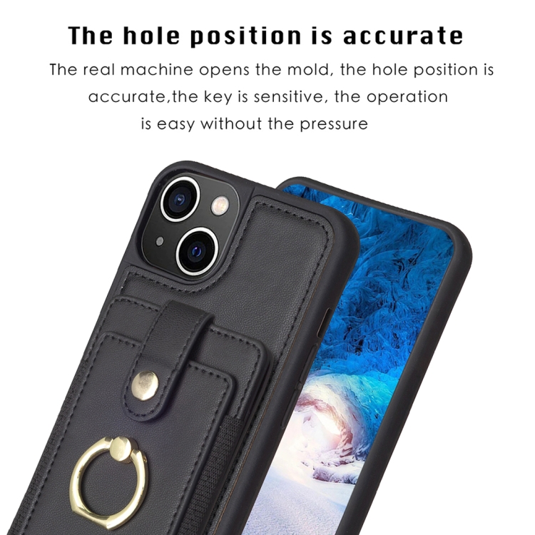 For iPhone 14 / 13 BF27 Metal Ring Card Bag Holder Phone Case(Black) For iPhone 14 / 13 BF27 Metal Ring Card Bag Holder Phone Case(Black)
