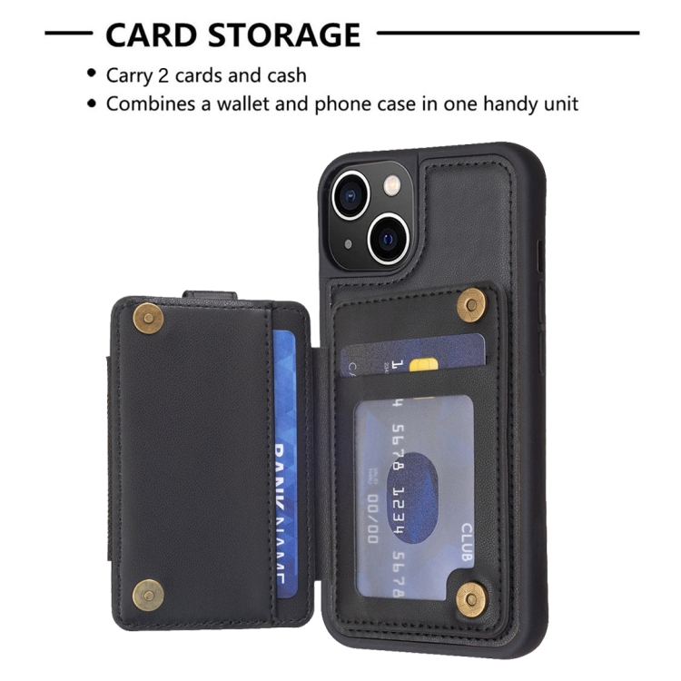 For iPhone 14 / 13 BF27 Metal Ring Card Bag Holder Phone Case(Black) For iPhone 14 / 13 BF27 Metal Ring Card Bag Holder Phone Case(Black)
