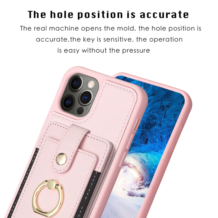 For iPhone 12 / 12 Pro BF27 Metal Ring Card Bag Holder Phone Case(Pink) For iPhone 12 / 12 Pro BF27 Metal Ring Card Bag Holder Phone Case(Pink)