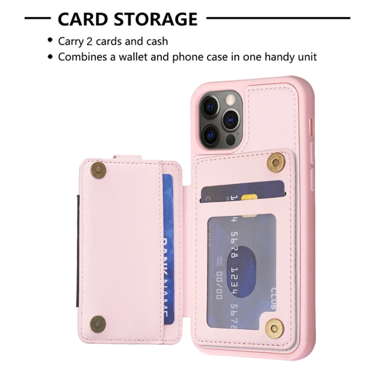 For iPhone 12 / 12 Pro BF27 Metal Ring Card Bag Holder Phone Case(Pink) For iPhone 12 / 12 Pro BF27 Metal Ring Card Bag Holder Phone Case(Pink)