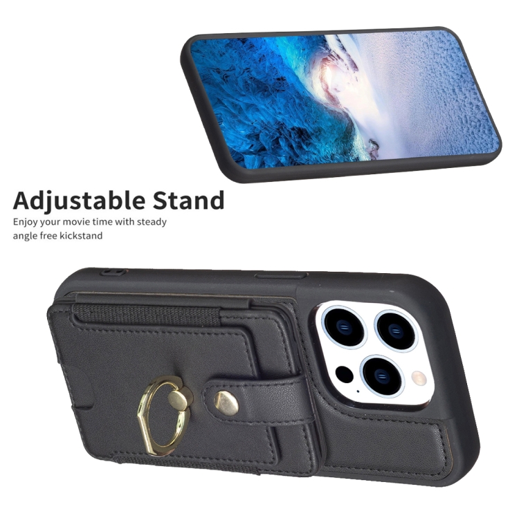 For iPhone 15 Pro BF27 Metal Ring Card Bag Holder Phone Case(Black) For iPhone 15 Pro BF27 Metal Ring Card Bag Holder Phone Case(Black)