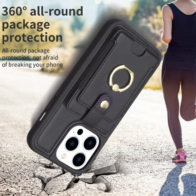 For iPhone 15 Pro BF27 Metal Ring Card Bag Holder Phone Case(Black) For iPhone 15 Pro BF27 Metal Ring Card Bag Holder Phone Case(Black)