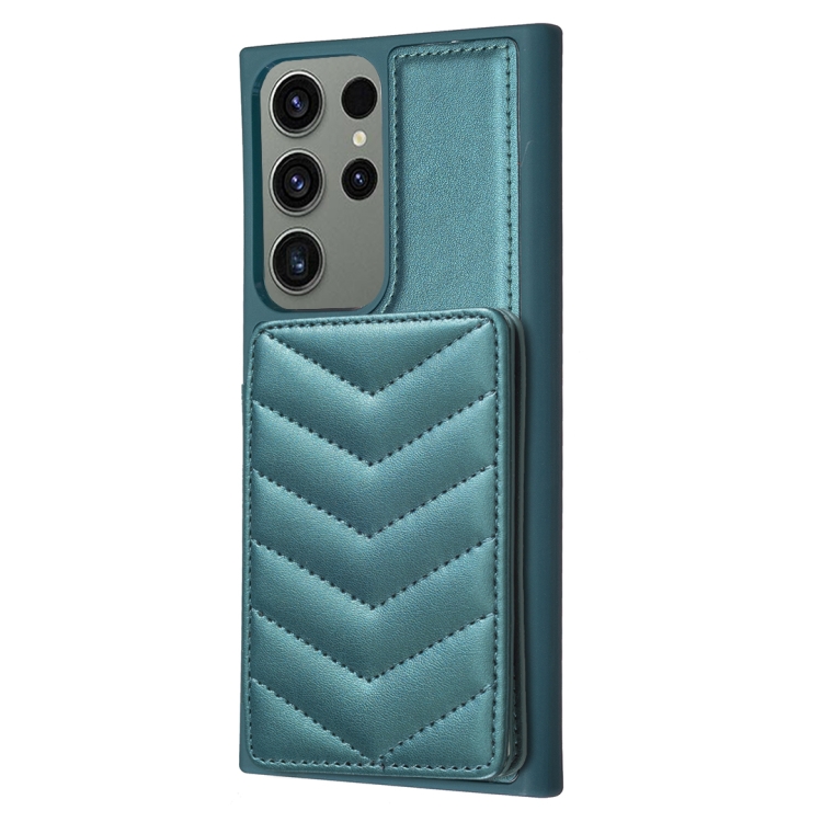 For Samsung Galaxy S23 Ultra 5G BF26 Wave Pattern Card Bag Holder Phone Case(Green)
