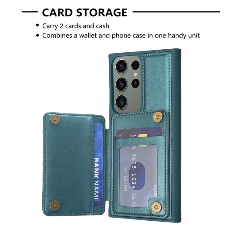 For Samsung Galaxy S23 Ultra 5G BF26 Wave Pattern Card Bag Holder Phone Case(Green)