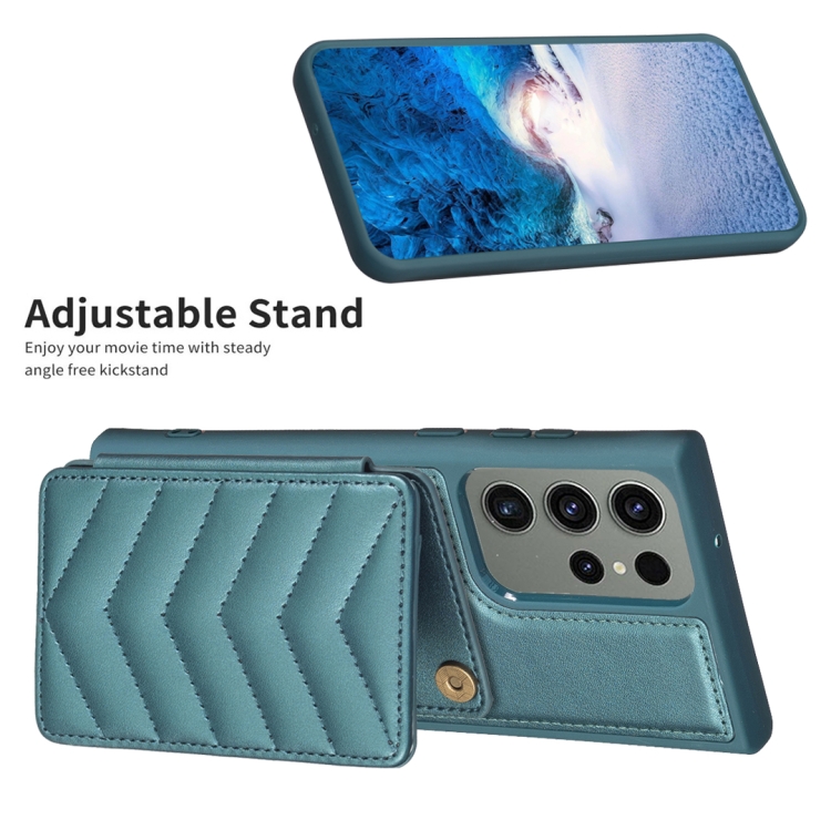 For Samsung Galaxy S23 Ultra 5G BF26 Wave Pattern Card Bag Holder Phone Case(Green)