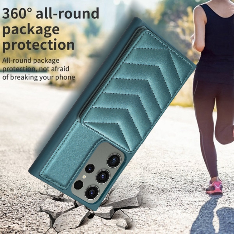 For Samsung Galaxy S23 Ultra 5G BF26 Wave Pattern Card Bag Holder Phone Case(Green)