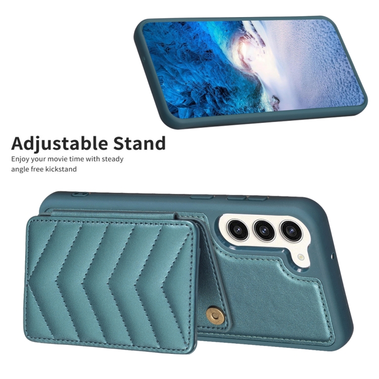For Samsung Galaxy S23+ 5G BF26 Wave Pattern Card Bag Holder Phone Case(Green) For Samsung Galaxy S23+ 5G BF26 Wave Pattern Card Bag Holder Phone Case(Green)