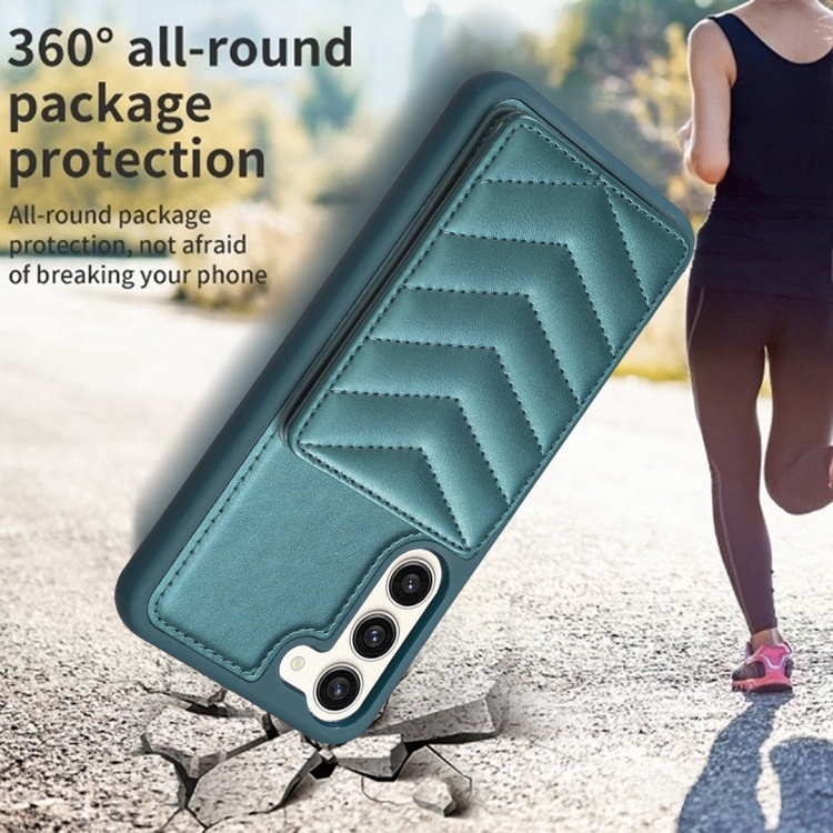 For Samsung Galaxy S23+ 5G BF26 Wave Pattern Card Bag Holder Phone Case(Green) For Samsung Galaxy S23+ 5G BF26 Wave Pattern Card Bag Holder Phone Case(Green)