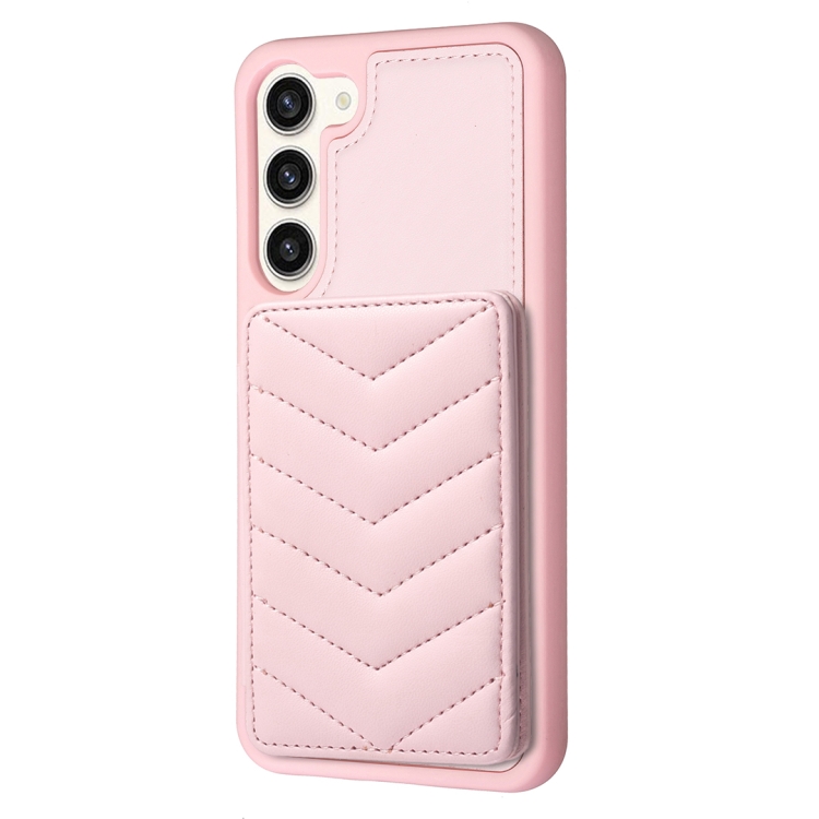 For Samsung Galaxy S23+ 5G BF26 Wave Pattern Card Bag Holder Phone Case(Pink)