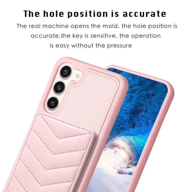For Samsung Galaxy S23+ 5G BF26 Wave Pattern Card Bag Holder Phone Case(Pink)