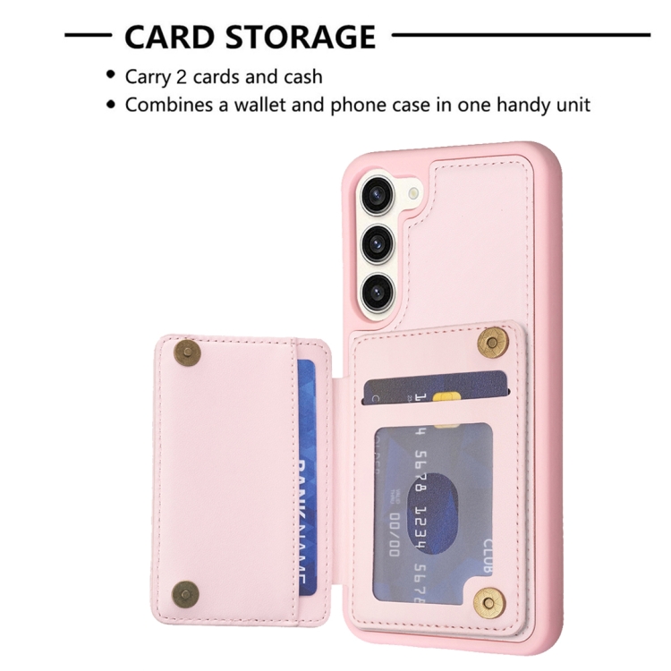 For Samsung Galaxy S23+ 5G BF26 Wave Pattern Card Bag Holder Phone Case(Pink)