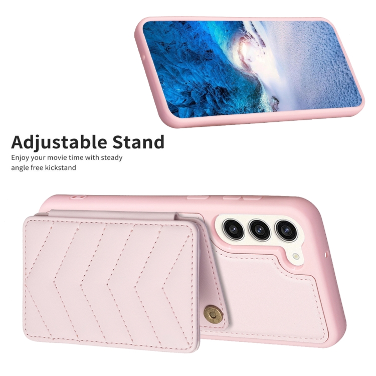 For Samsung Galaxy S23+ 5G BF26 Wave Pattern Card Bag Holder Phone Case(Pink)