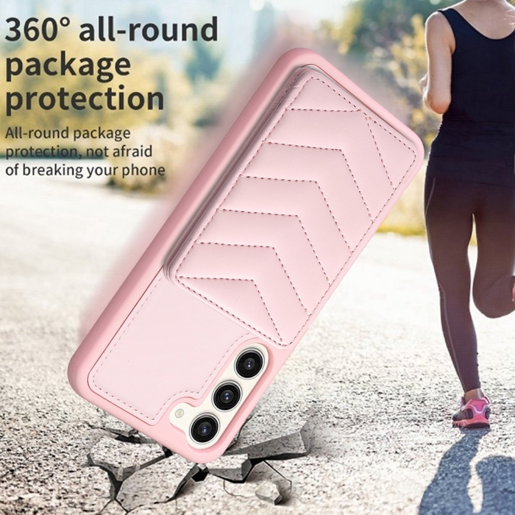 For Samsung Galaxy S23+ 5G BF26 Wave Pattern Card Bag Holder Phone Case(Pink)