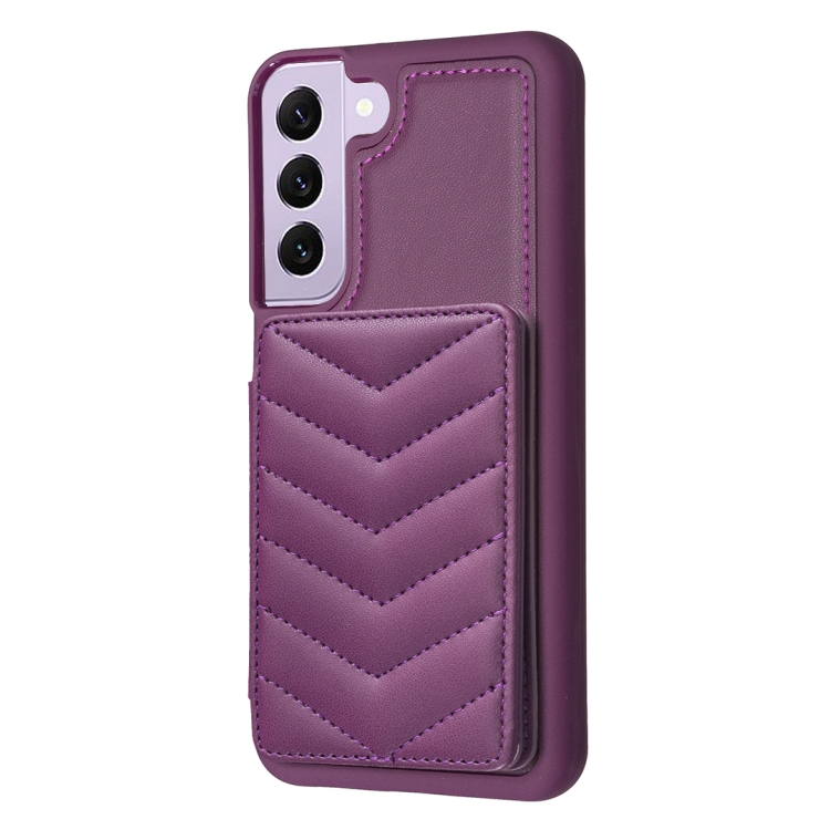 For Samsung Galaxy S21 5G BF26 Wave Pattern Card Bag Holder Phone Case(Dark Purple) For Samsung Galaxy S21 5G BF26 Wave Pattern Card Bag Holder Phone Case(Dark Purple)