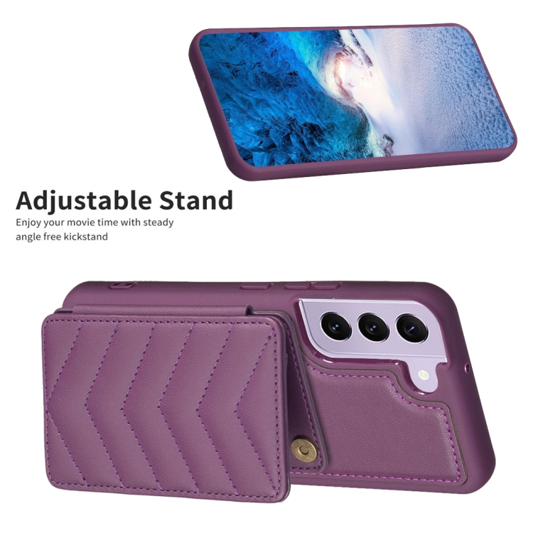For Samsung Galaxy S21 5G BF26 Wave Pattern Card Bag Holder Phone Case(Dark Purple) For Samsung Galaxy S21 5G BF26 Wave Pattern Card Bag Holder Phone Case(Dark Purple)