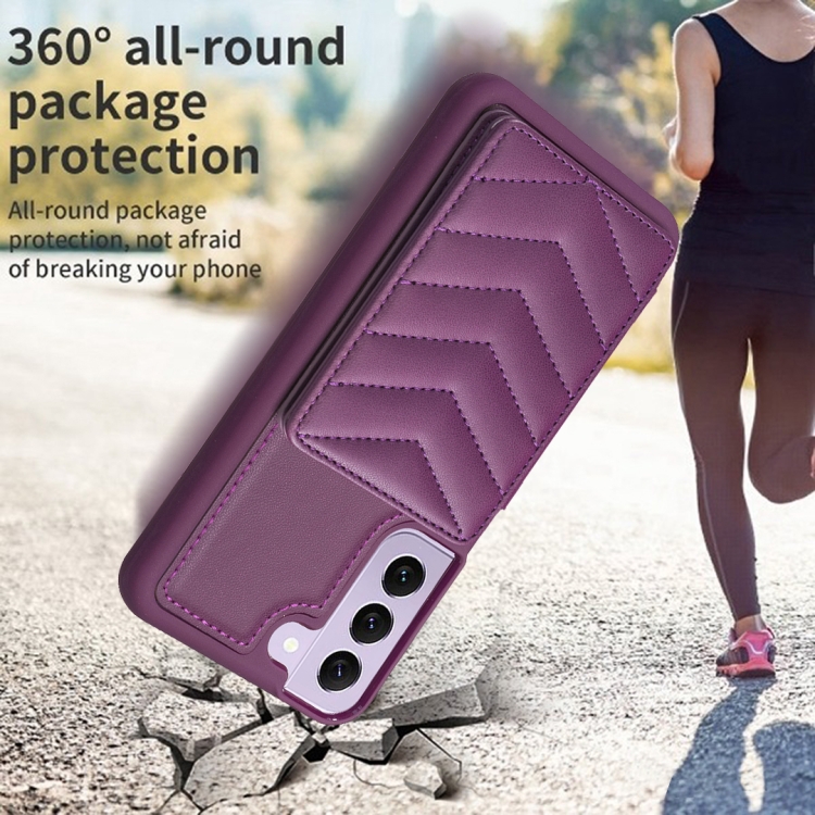 For Samsung Galaxy S21 5G BF26 Wave Pattern Card Bag Holder Phone Case(Dark Purple) For Samsung Galaxy S21 5G BF26 Wave Pattern Card Bag Holder Phone Case(Dark Purple)
