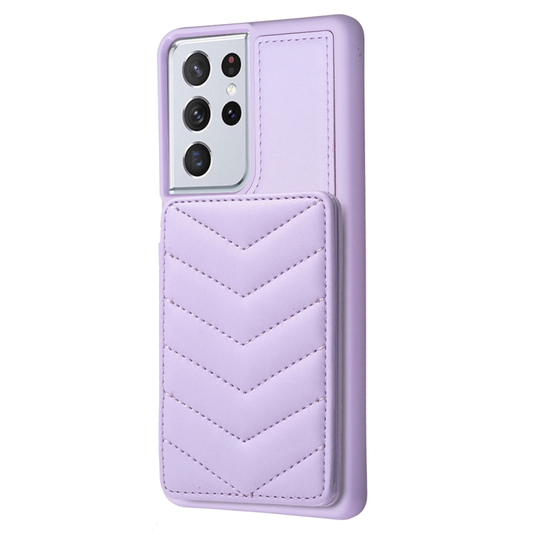 For Samsung Galaxy S21 Ultra 5G BF26 Wave Pattern Card Bag Holder Phone Case(Purple) For Samsung Galaxy S21 Ultra 5G BF26 Wave Pattern Card Bag Holder Phone Case(Purple)